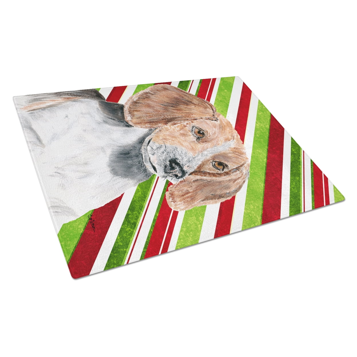 Caroline's Treasures SC9621LCB English Foxhound Candy Cane Christmas Glass Cutting Board Large, 12H x 16W, multicolor
