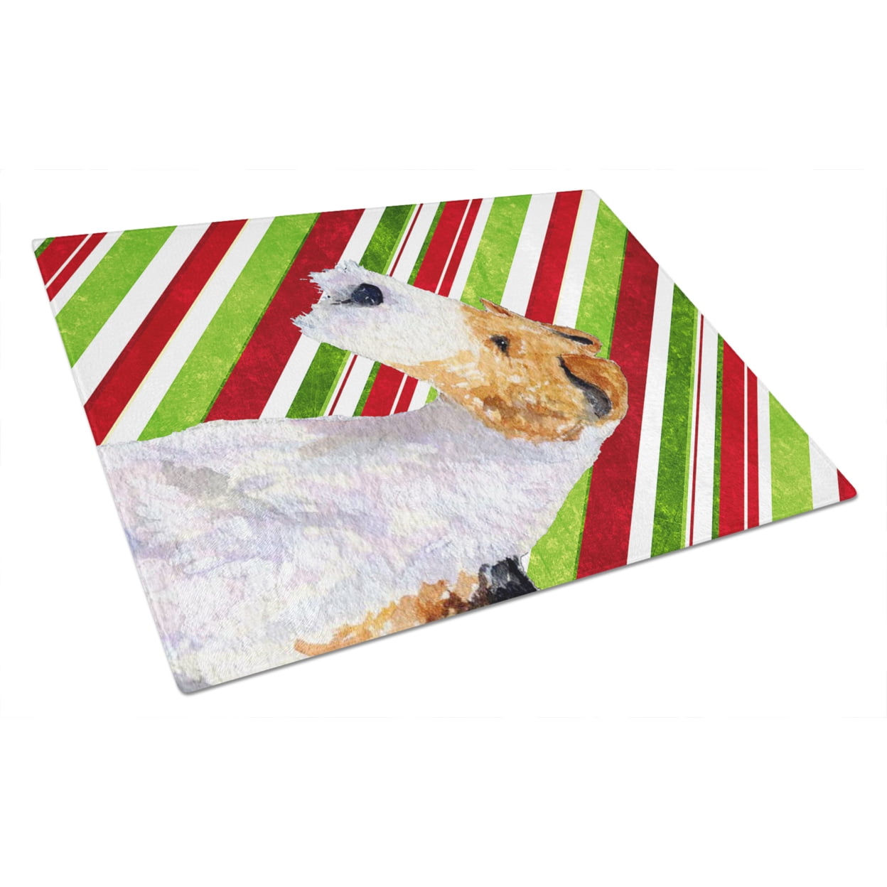 Caroline's Treasures SS4547LCB Fox Terrier Candy Cane Holiday Christmas Glass Cutting Board Large, 12H x 16W, multicolor