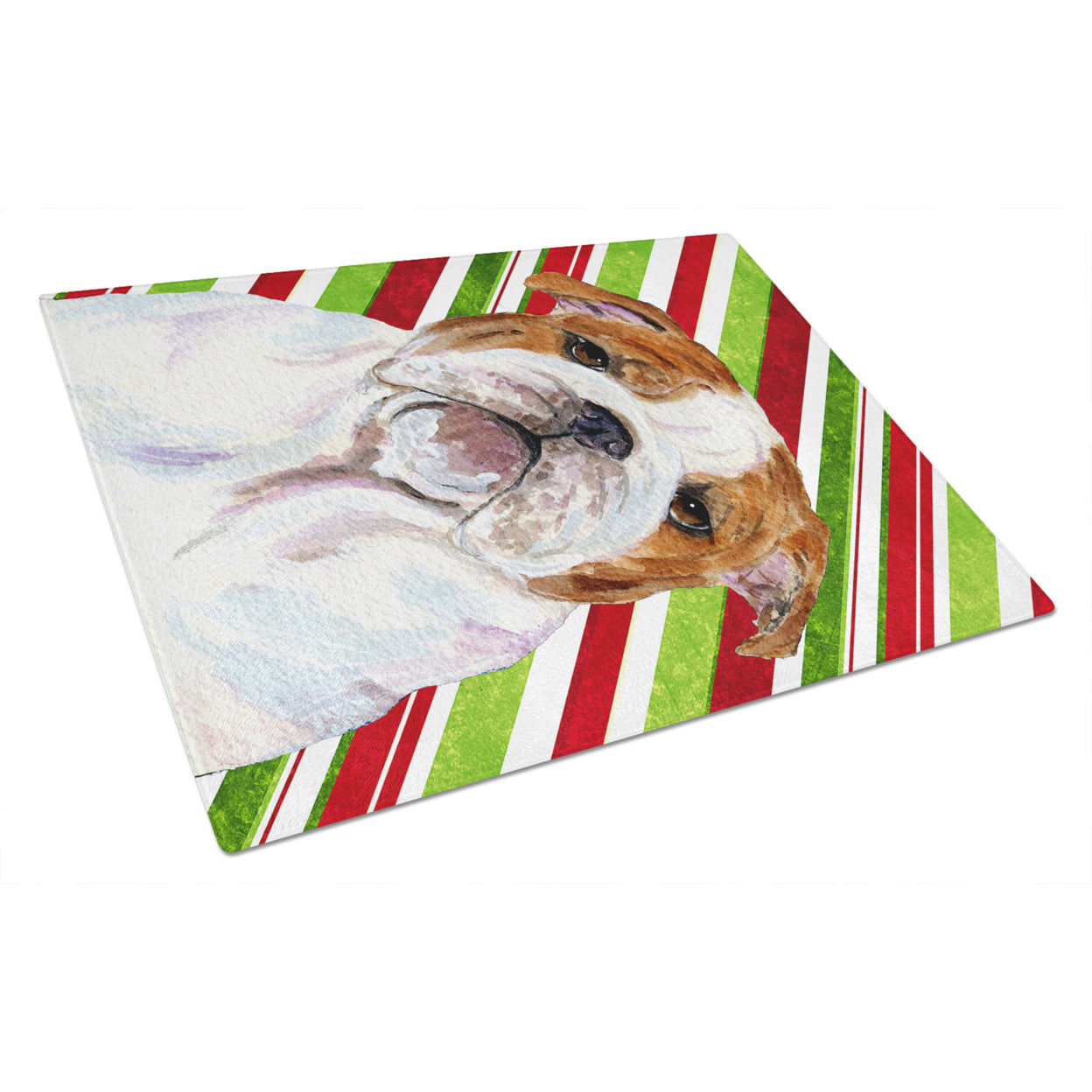 Caroline's Treasures SS4553LCB Bulldog English Candy Cane Holiday Christmas Glass Cutting Board Large, 12H x 16W,