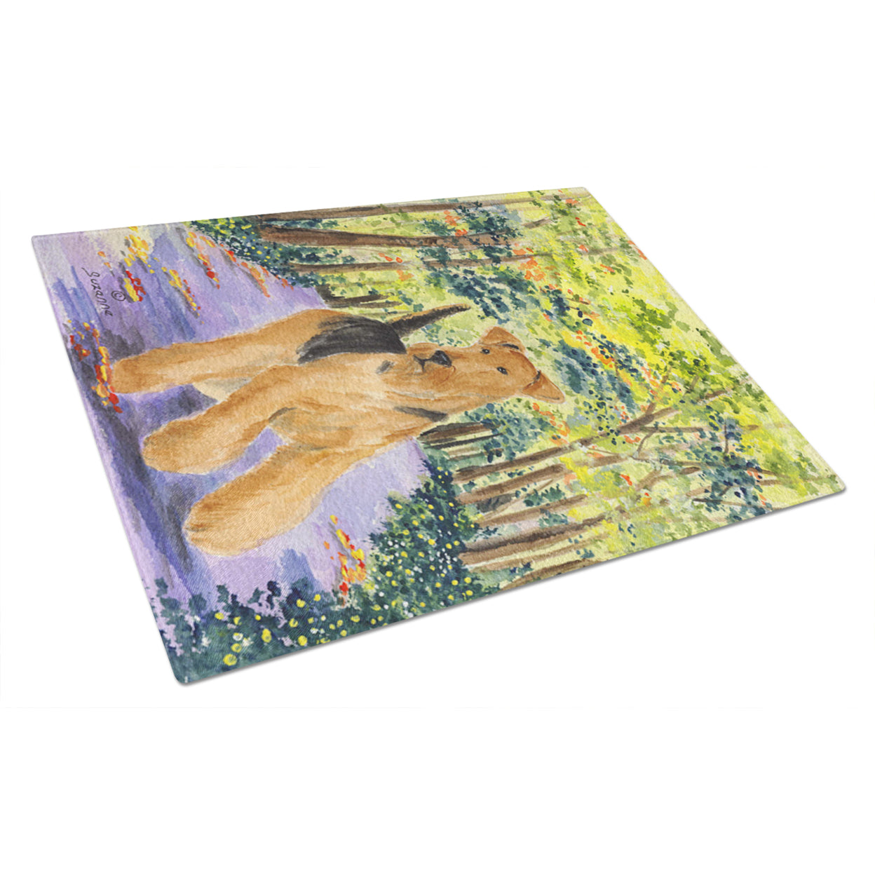 Caroline's Treasures SS8208LCB Airedale Glass Cutting Board Large, 12H x 16W, multicolor