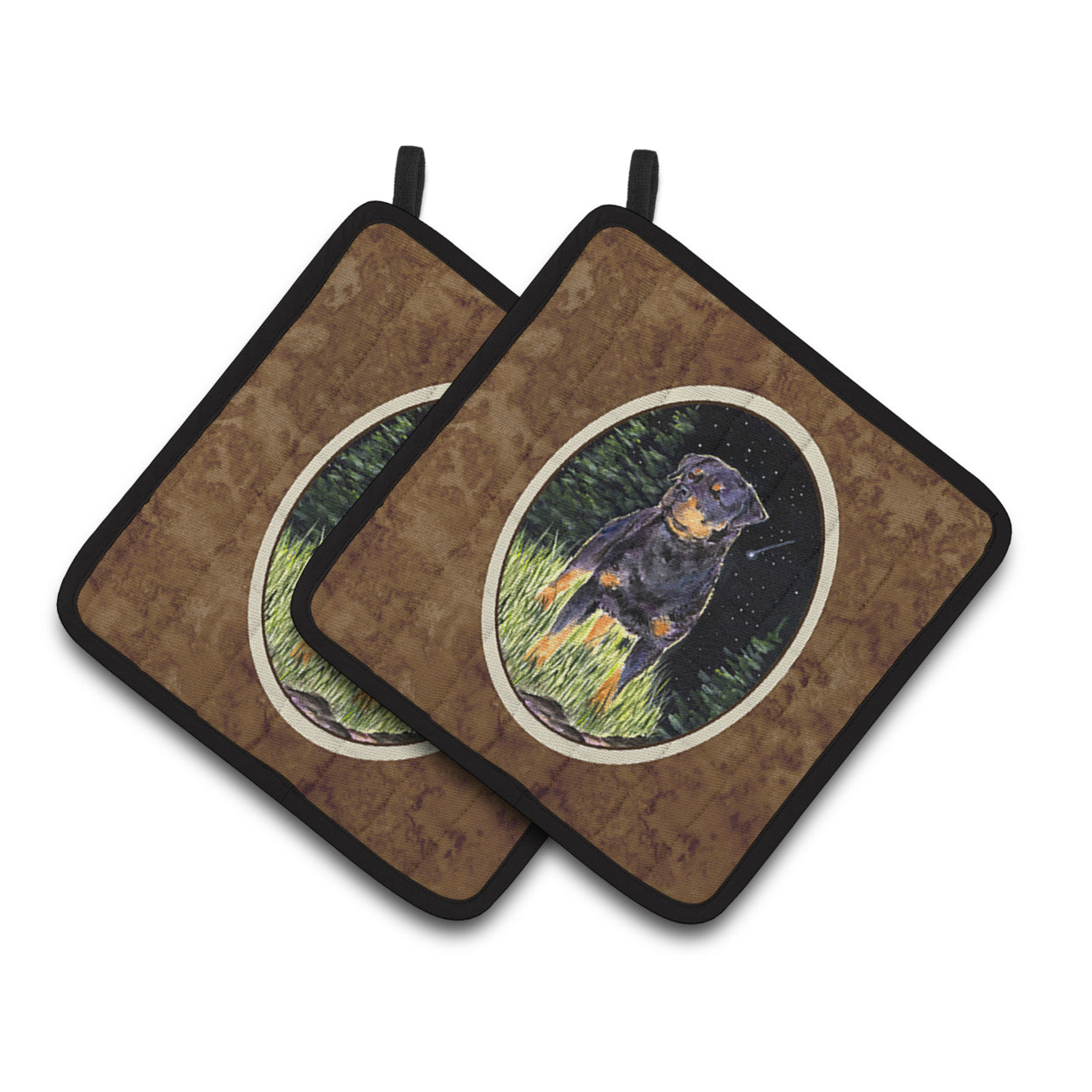Starry Night Rottweiler Pair of Pot Holders