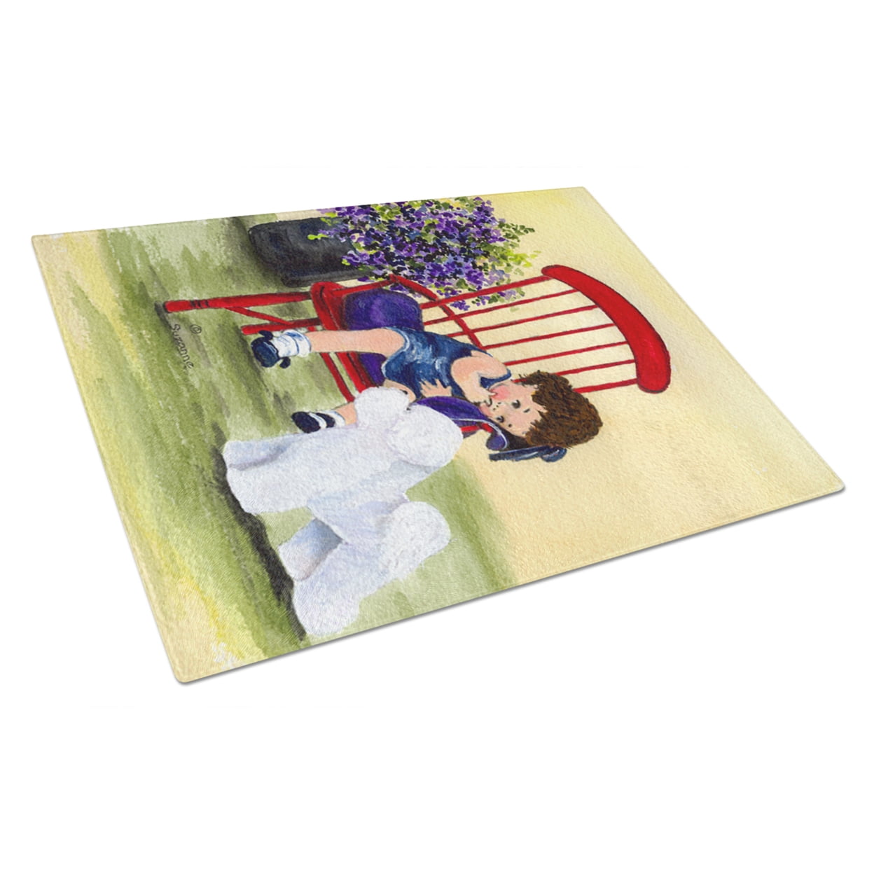 Caroline's Treasures SS8533LCB Little Girl with her Bichon Frise Glass Cutting Board Large, 12H x 16W, multicolor