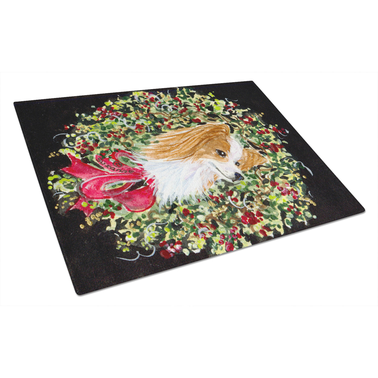 Caroline's Treasures SS8953LCB Christmas Wreath Papillon Glass Cutting Board Large, 12H x 16W, multicolor