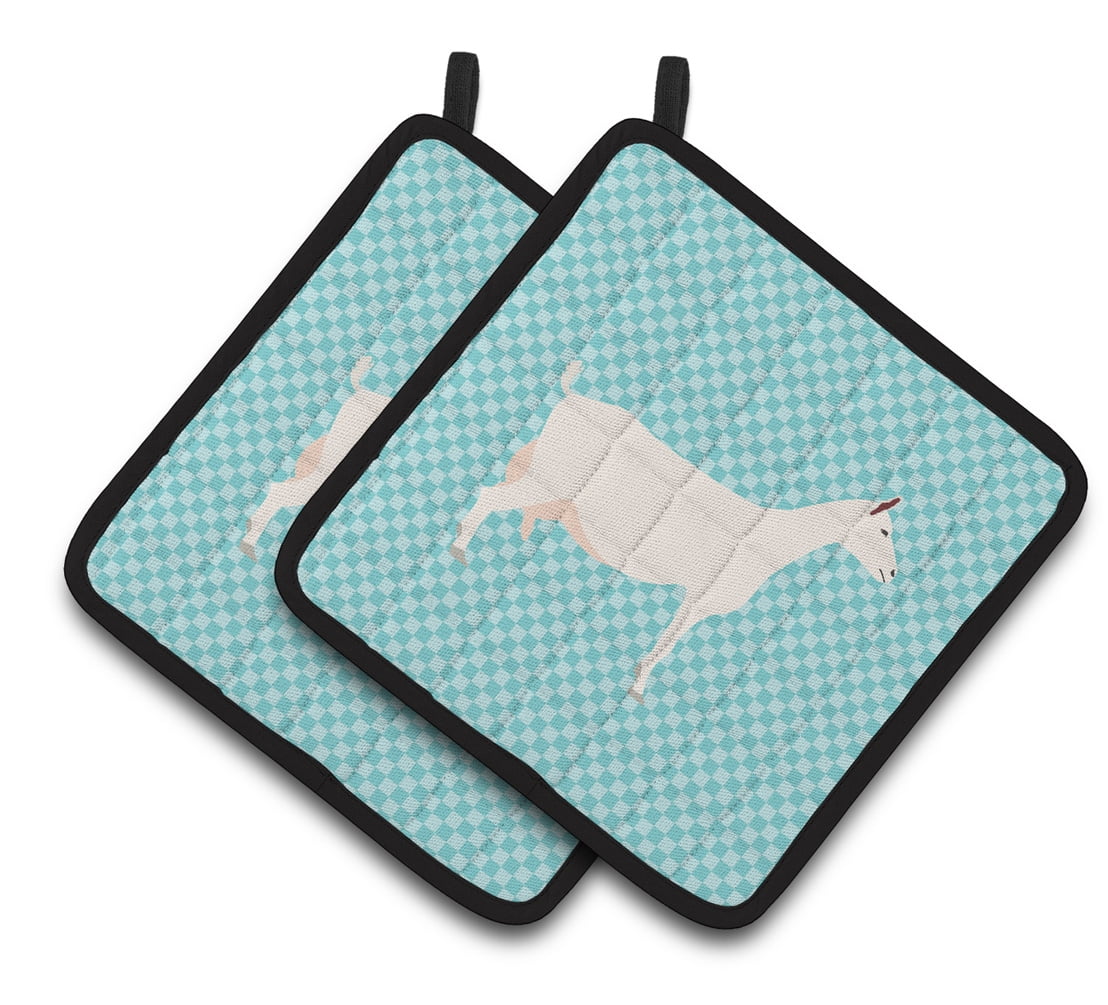 Saanen Goat Blue Check Pair of Pot Holders
