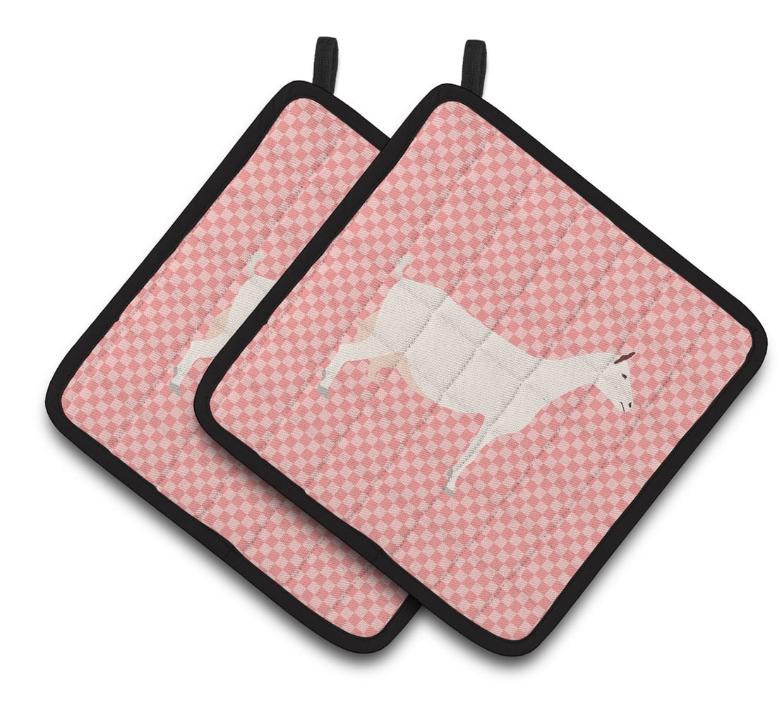Caroline's Treasures Saanen Goat Pink Check Pair of Pot Holders