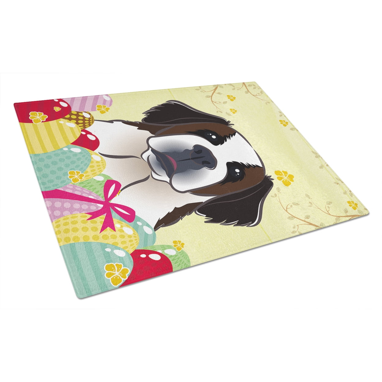 Caroline's Treasures Saint Bernard Easter Egg Hunt Glass Cutting Board Large