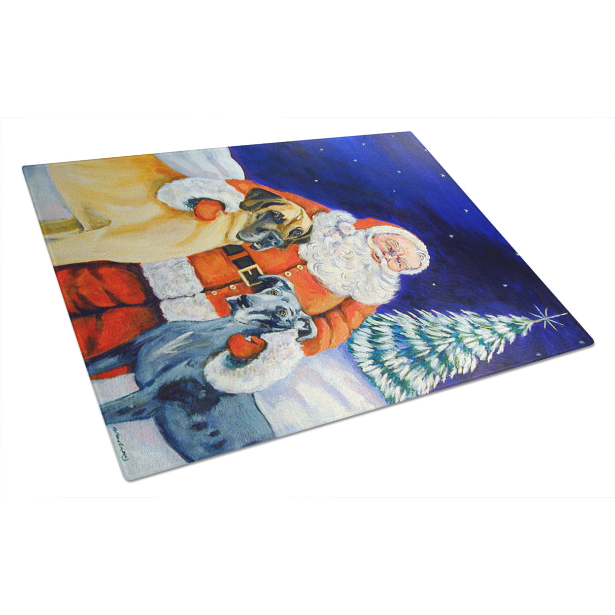 Caroline's Treasures Santa Claus with Great Dane Glass Cutting Board Large