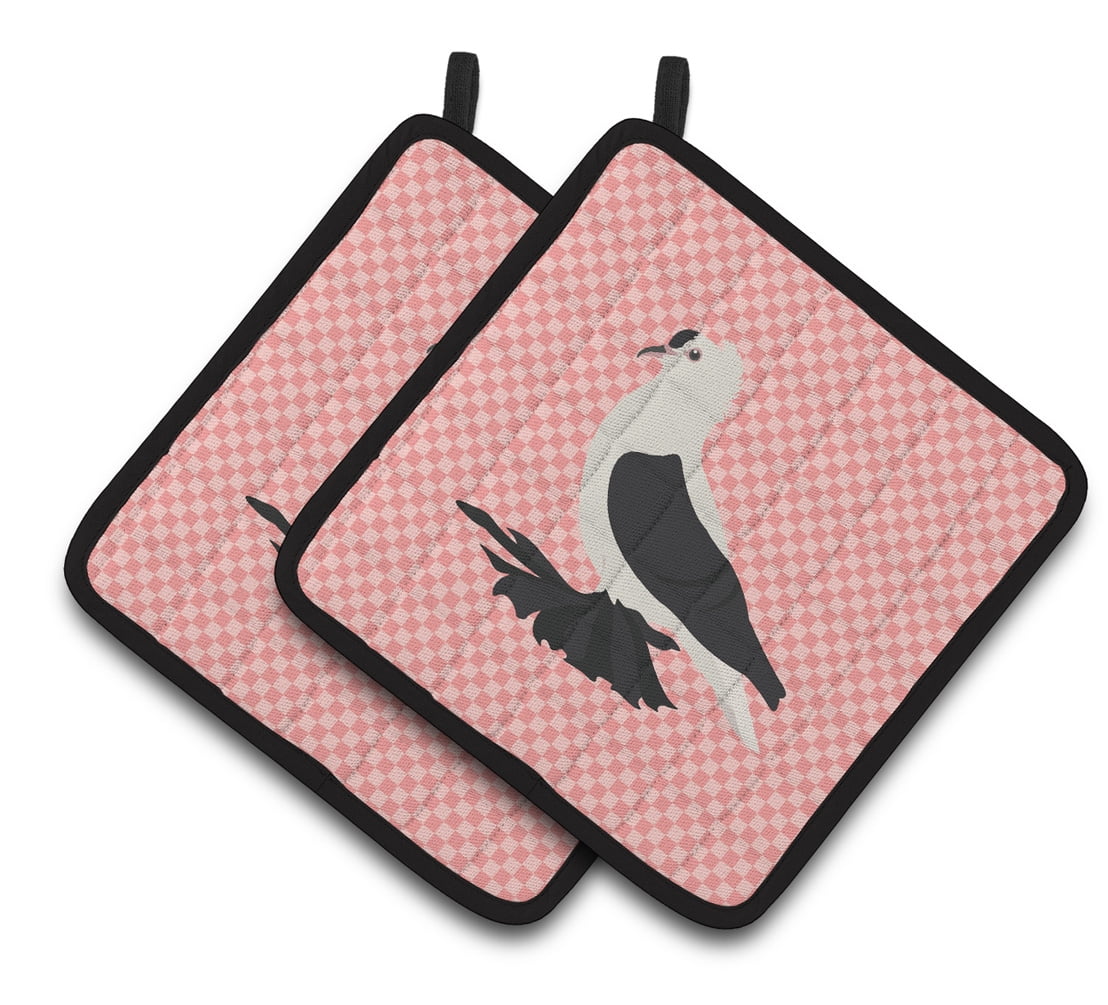Caroline's Treasures Saxon Fairy Swallow Pigeon Pink Check Pair of Pot Holders