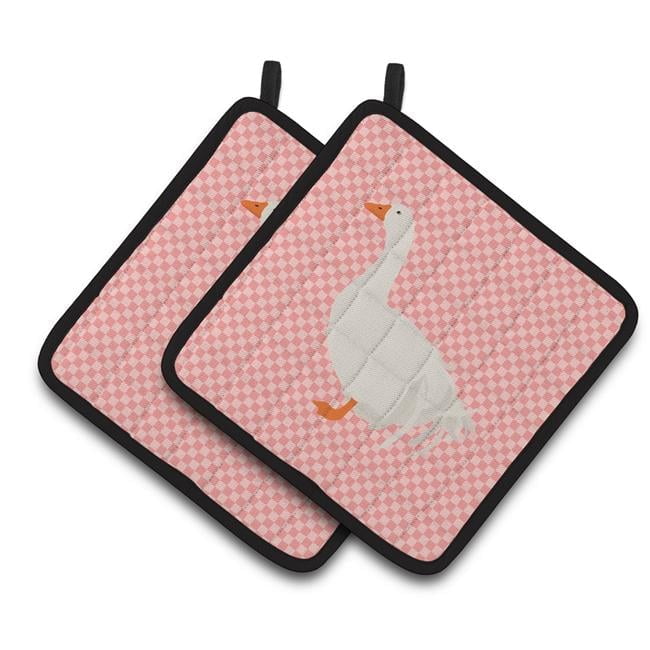 Caroline's Treasures Sebastopol Goose Pink Check Pair of Pot Holders