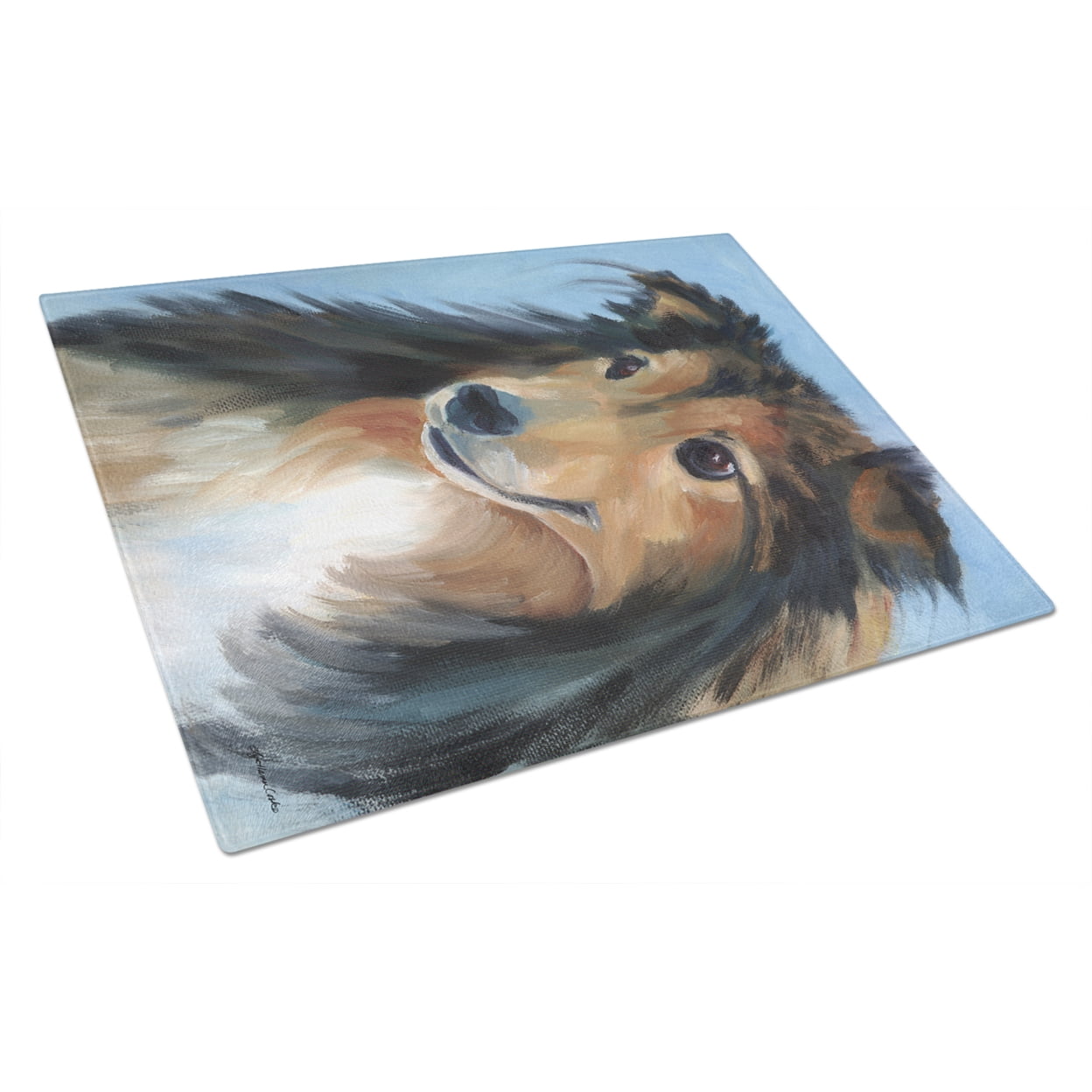 Caroline's Treasures Sheltie Good Boy Glass Cutting Board Large