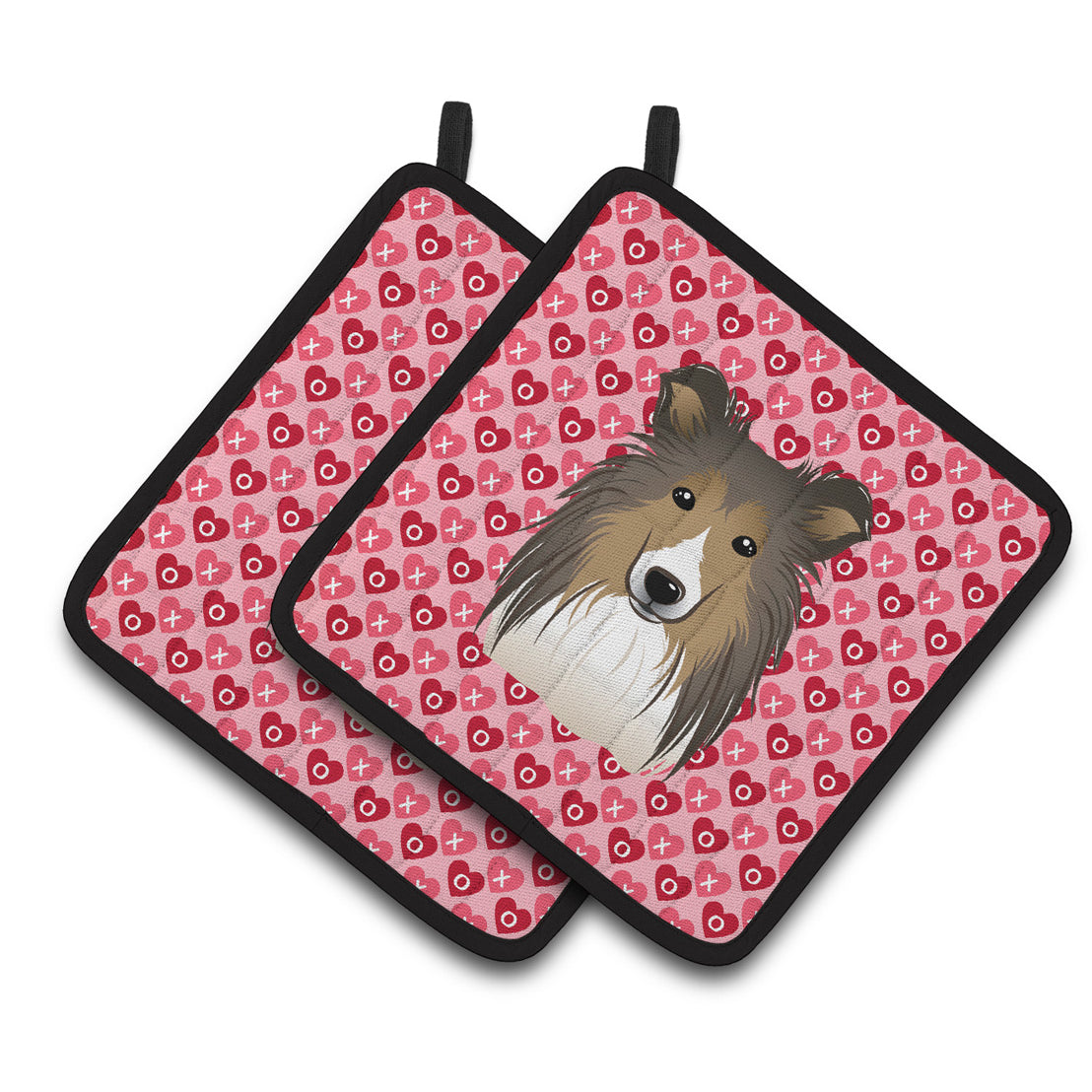 Sheltie Hearts Pair of Pot Holders