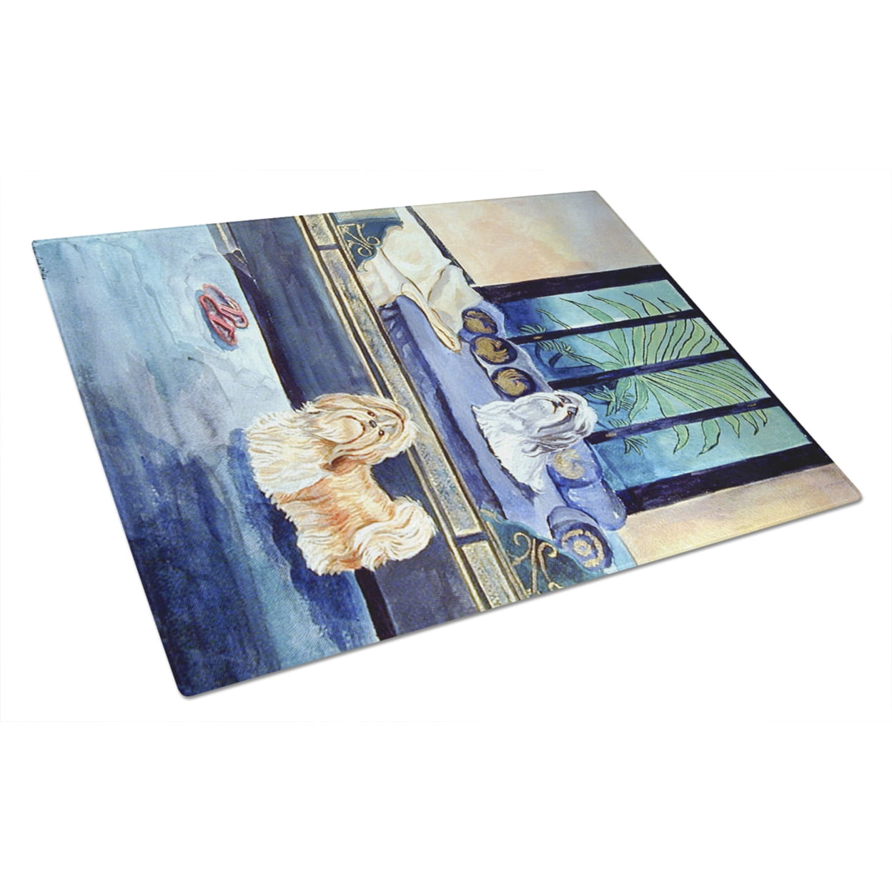 Caroline's Treasures Shih Tzu Tan and Silver Glass Cutting Board Large