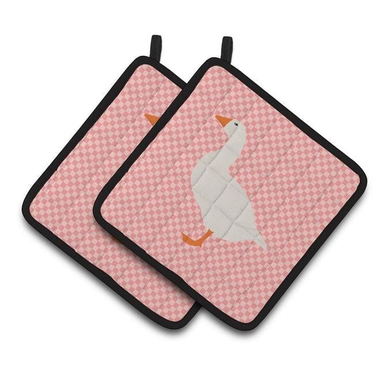 Caroline's Treasures Shire Horse Pink Check Pair of Pot Holders