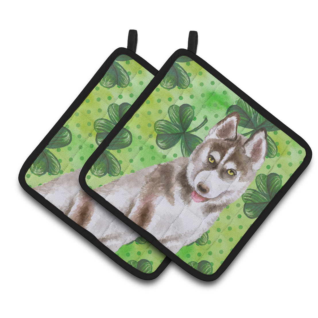 Caroline's Treasures Siberian Husky Grey St Patrick's Pair of Pot Holders