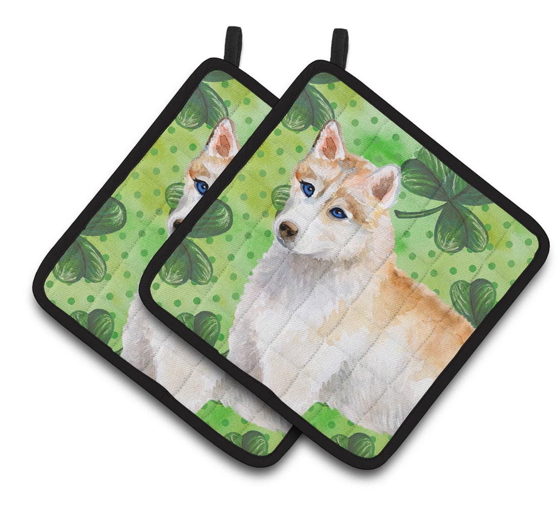 Caroline's Treasures Siberian Husky St Patrick's Pair of Pot Holders
