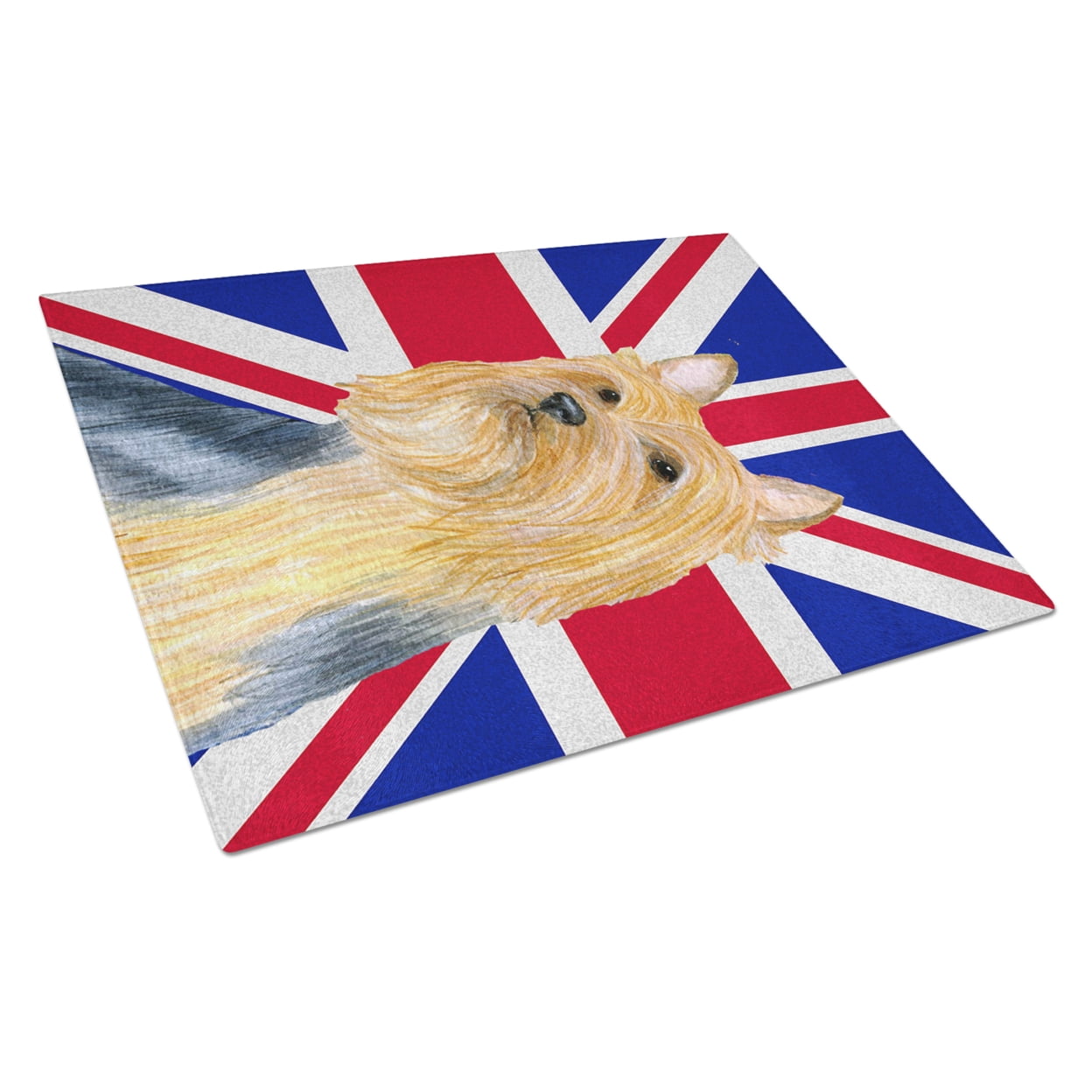Caroline's Treasures Silky Terrier with English Union Jack British Flag Glass Cutting Board Large Size