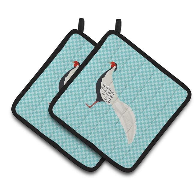 Caroline's Treasures Silver Pheasant Blue Check Pair of Pot Holders