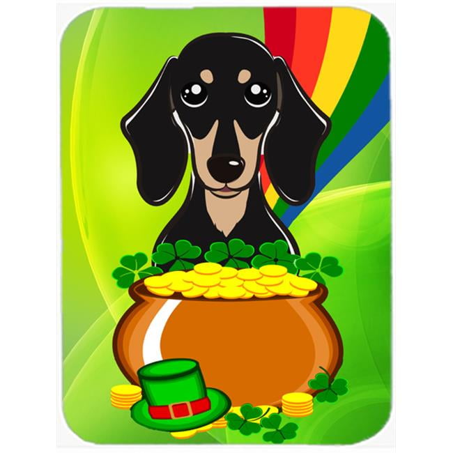 Caroline's Treasures Smooth Black and Tan Dachshund St. Patrick's Day Glass Cutting Board Large