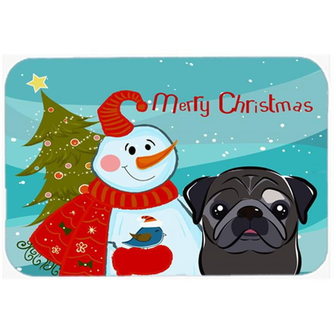 Snowman with Black Pug Glass Cutting Board Large