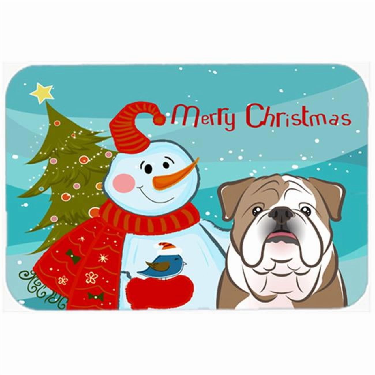 Caroline's Treasures Snowman with English Bulldog Glass Cutting Board Large