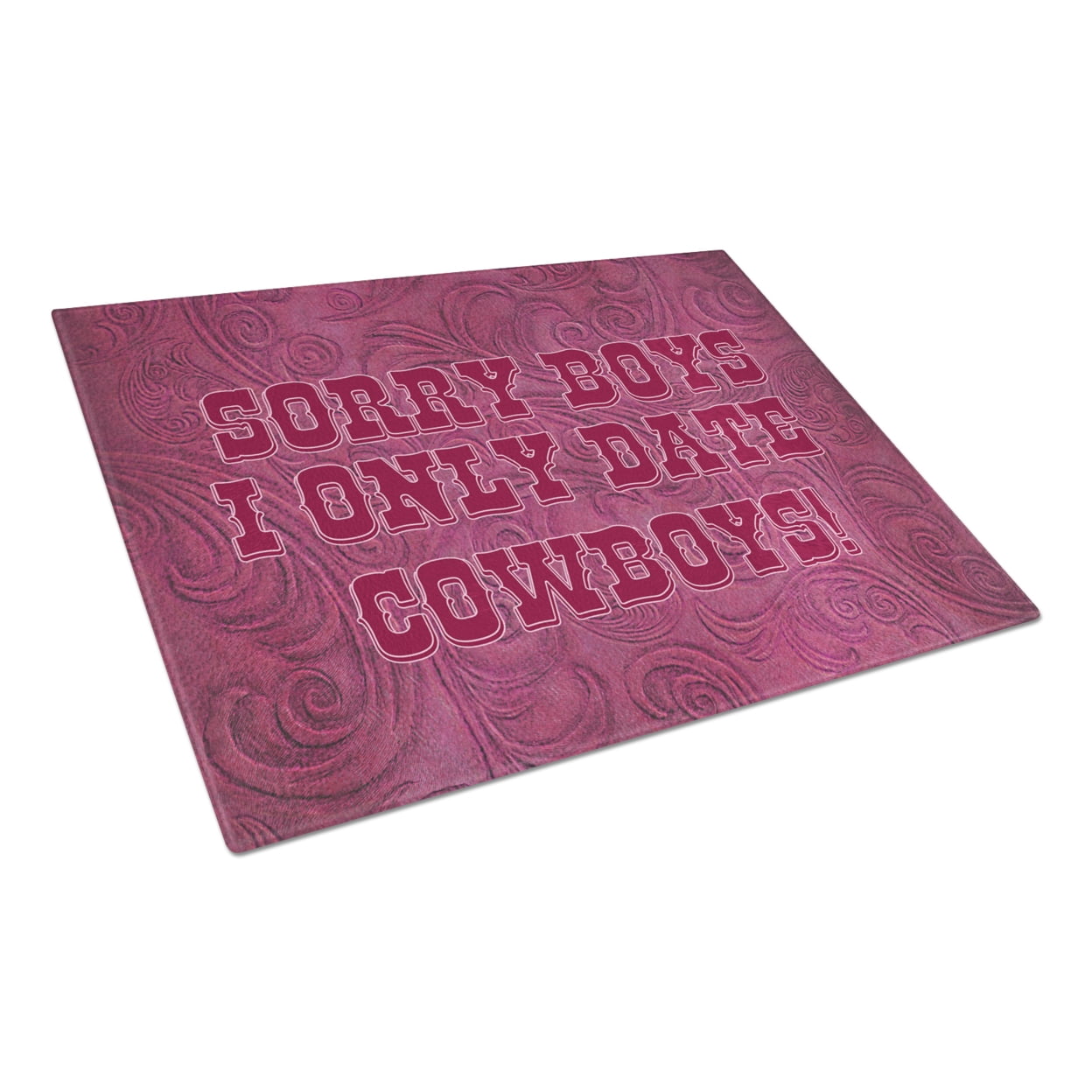 Caroline's Treasures Sorry Boys I only date cowboys in pink Glass Cutting Board Large Size