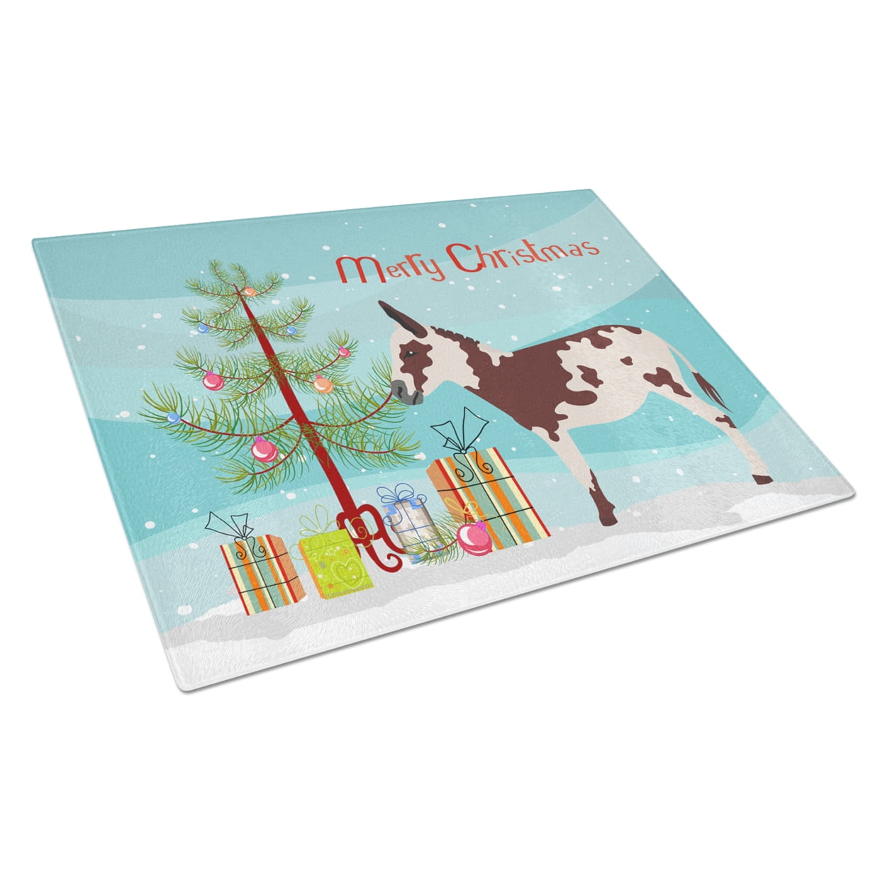 Caroline's Treasures Spotted Donkey Christmas Glass Cutting Board Large