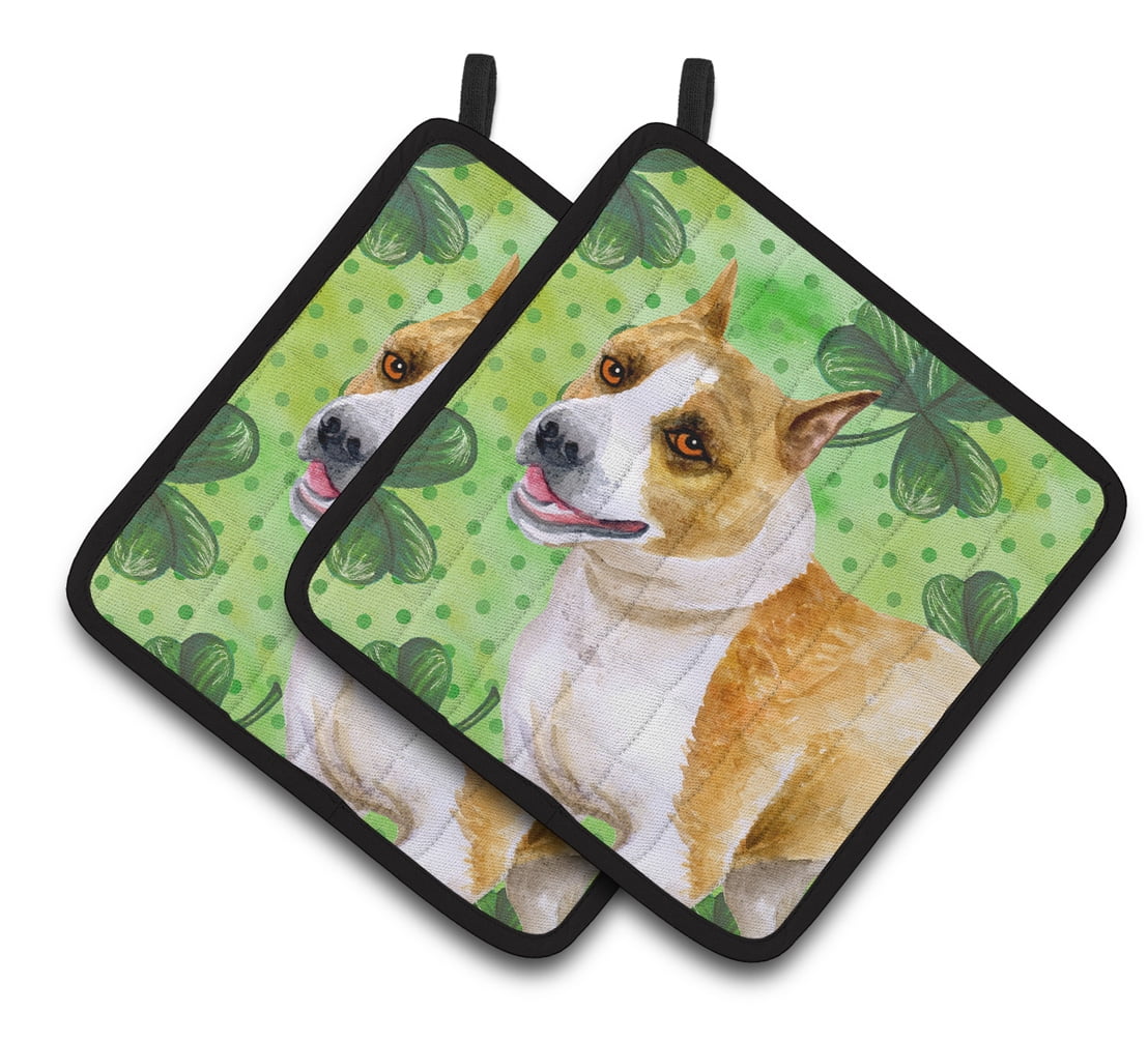 American Staffordshire St Patrick's Pair of Pot Holders