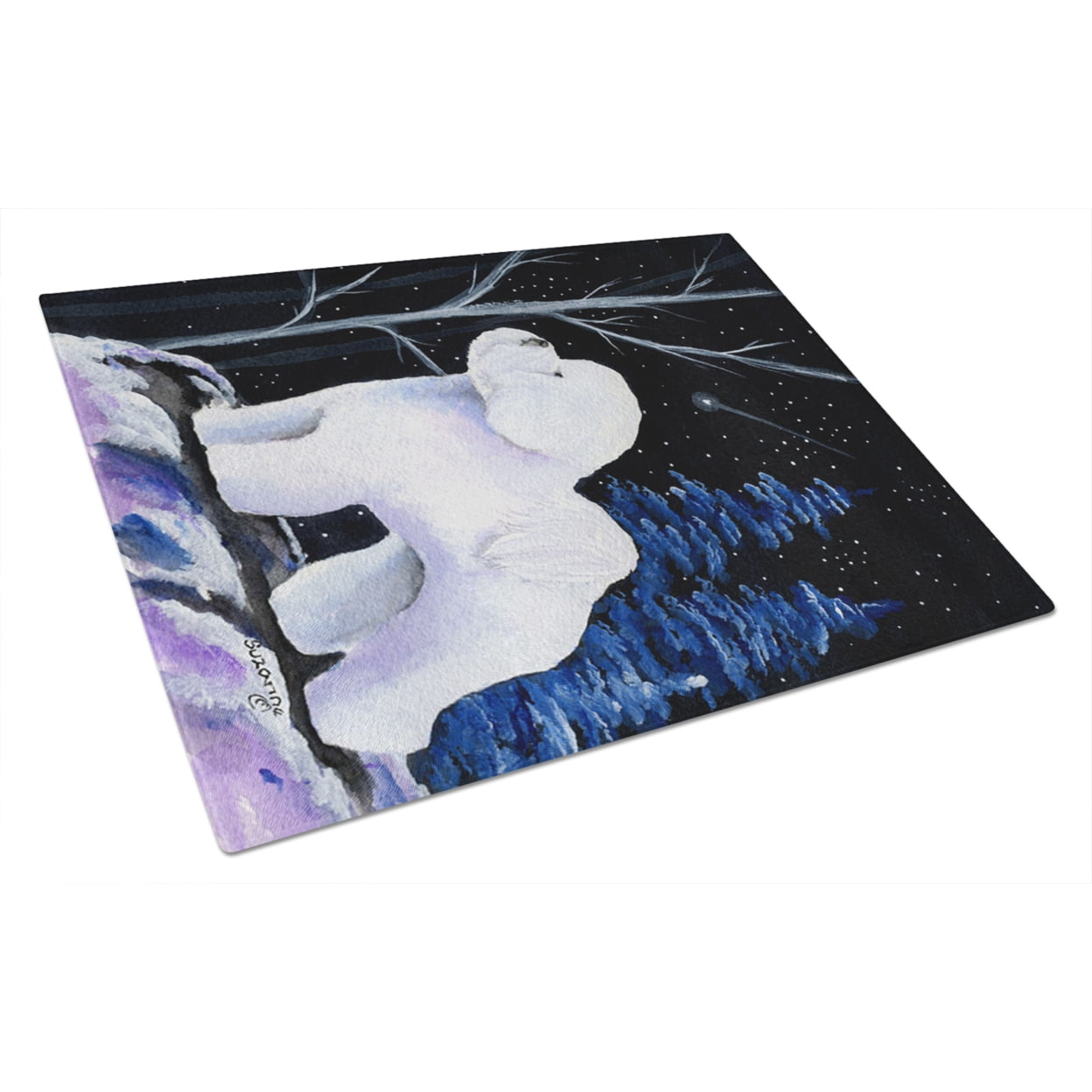Caroline's Treasures Starry Night Bichon Frise Glass Cutting Board Large