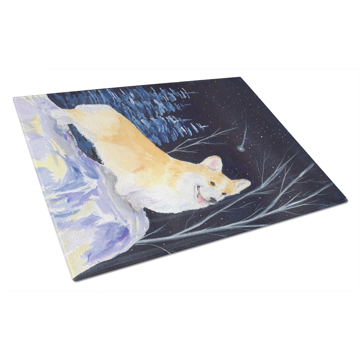 Caroline's Treasures Starry Night Corgi Glass Cutting Board Large