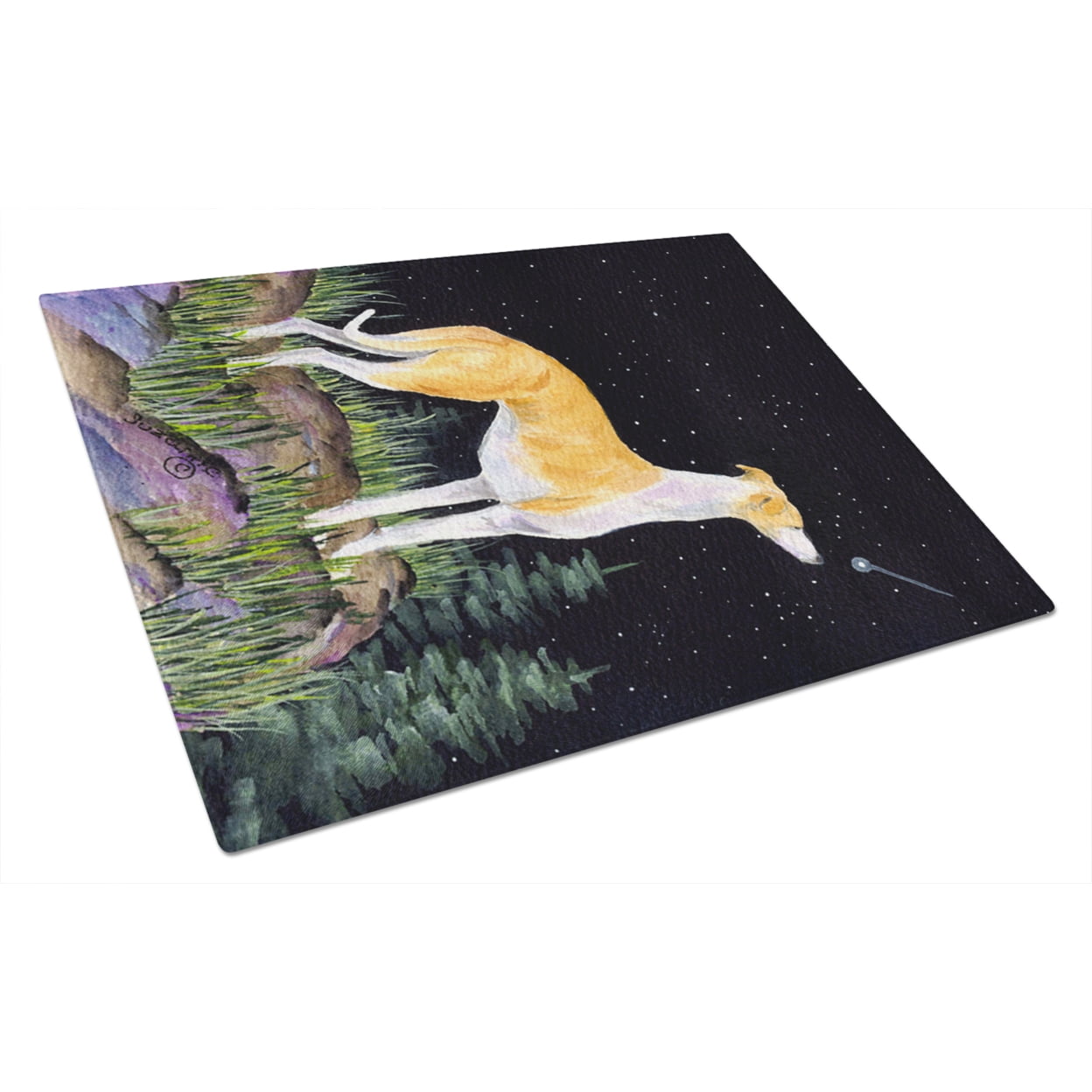 Caroline's Treasures Starry Night Whippet Glass Cutting Board Large