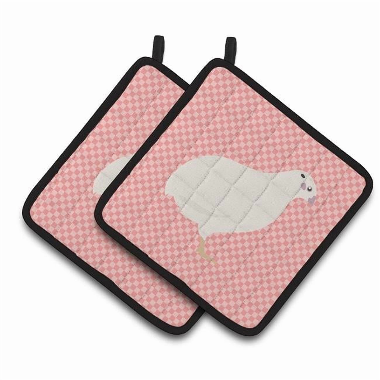 Caroline's Treasures Texas Quail Pink Check Pair of Pot Holders