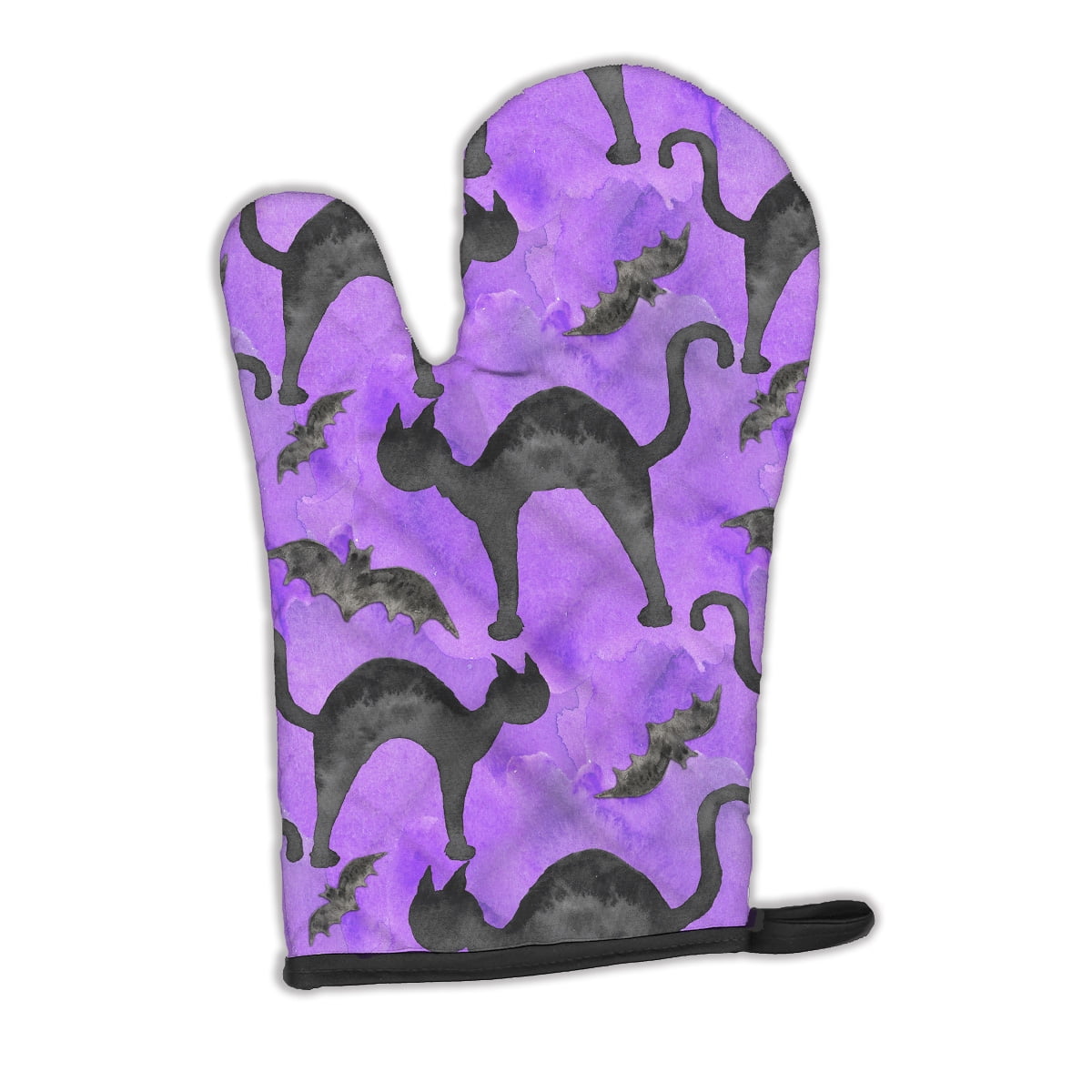 Watecolor Halloween Black Cats on Purple Oven Mitt
