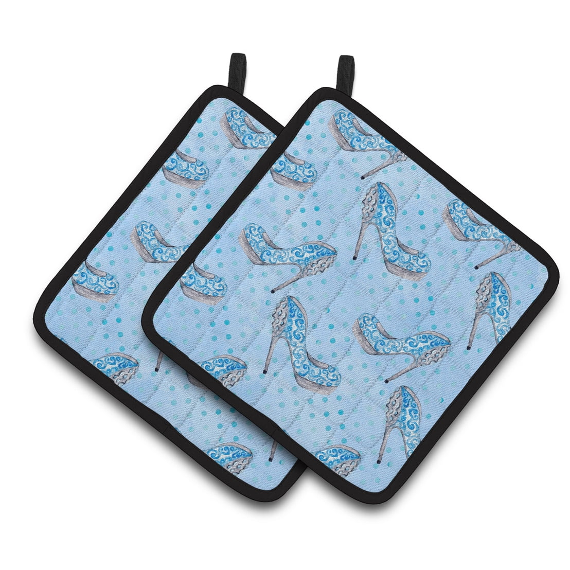 Caroline's Treasures Watercolor Cinderella Shoe in Blue Pair of Pot Holders
