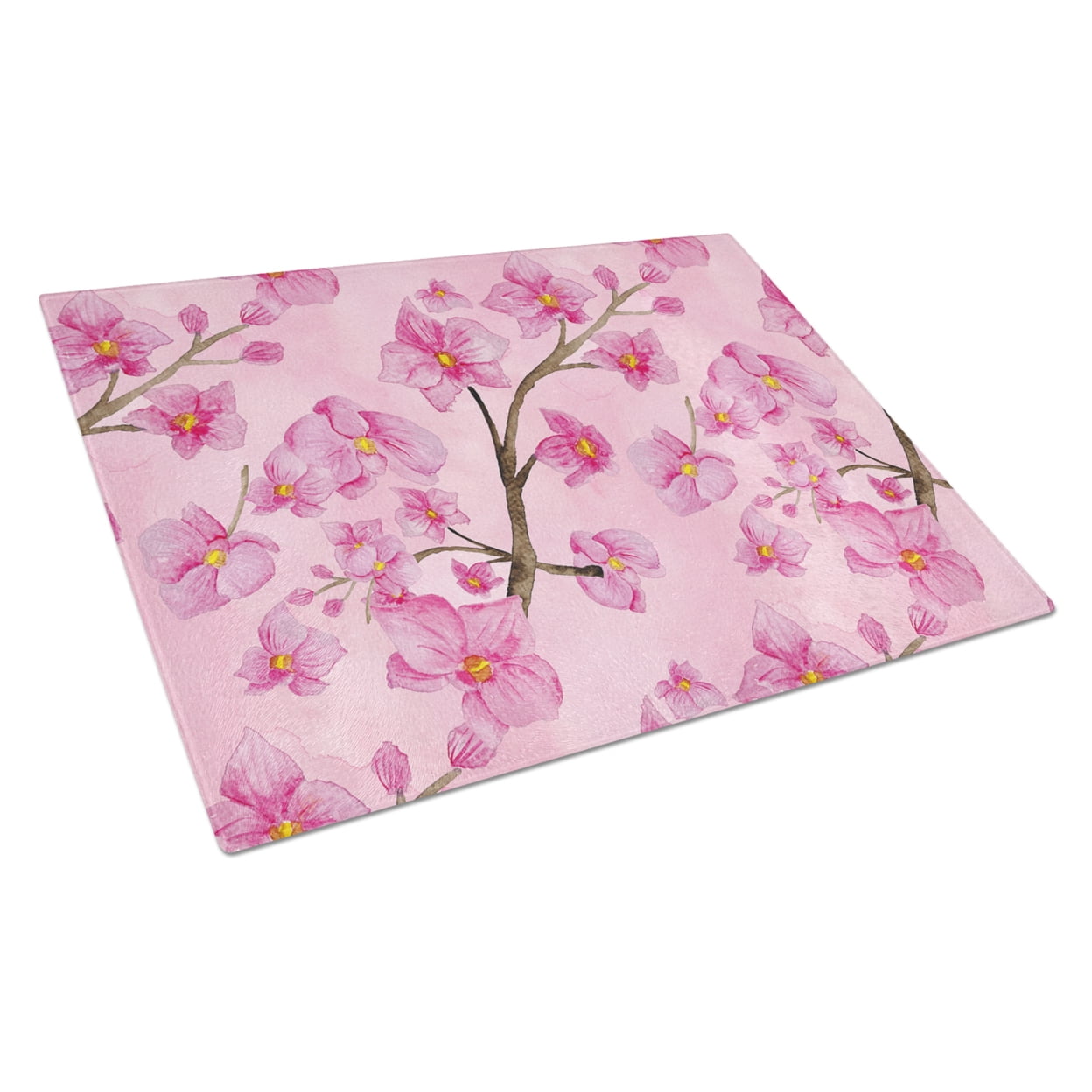 Caroline's Treasures Watercolor Pink Flowers Glass Cutting Board Large