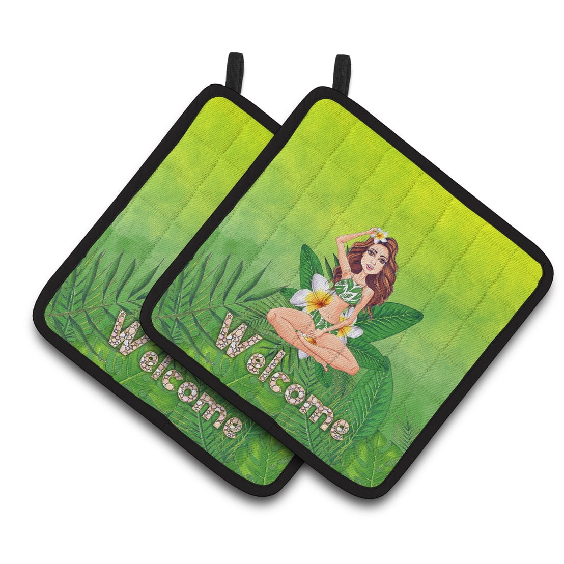 Caroline's Treasures Welcome Lady in Bikini Summer Pair of Pot Holders