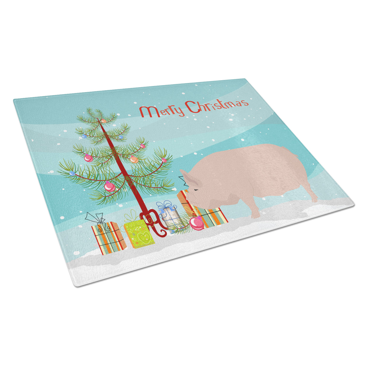 Caroline's Treasures Welsh Pig Christmas Glass Cutting Board Large