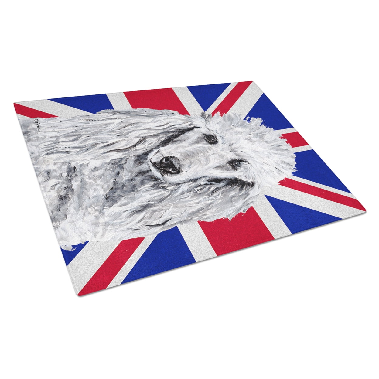 Caroline's Treasures White Standard Poodle with English Union Jack British Flag Glass Cutting Board Large Size