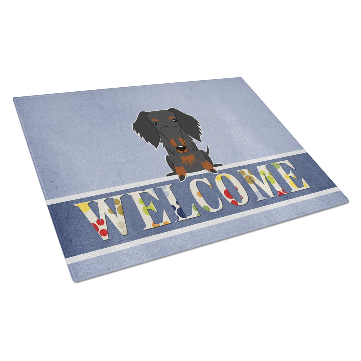 Caroline's Treasures Wire Haired Dachshund Black Tan Welcome Glass Cutting Board Large