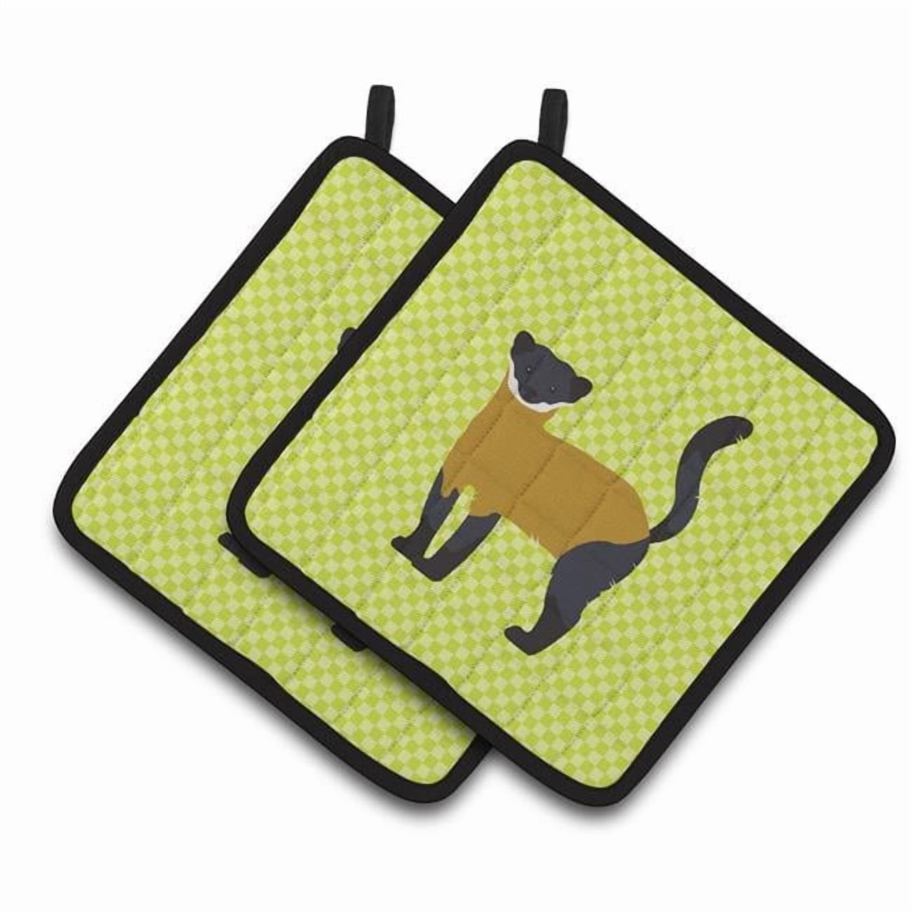 Caroline's Treasures Yellow-Throated Marten Green Pair of Pot Holders