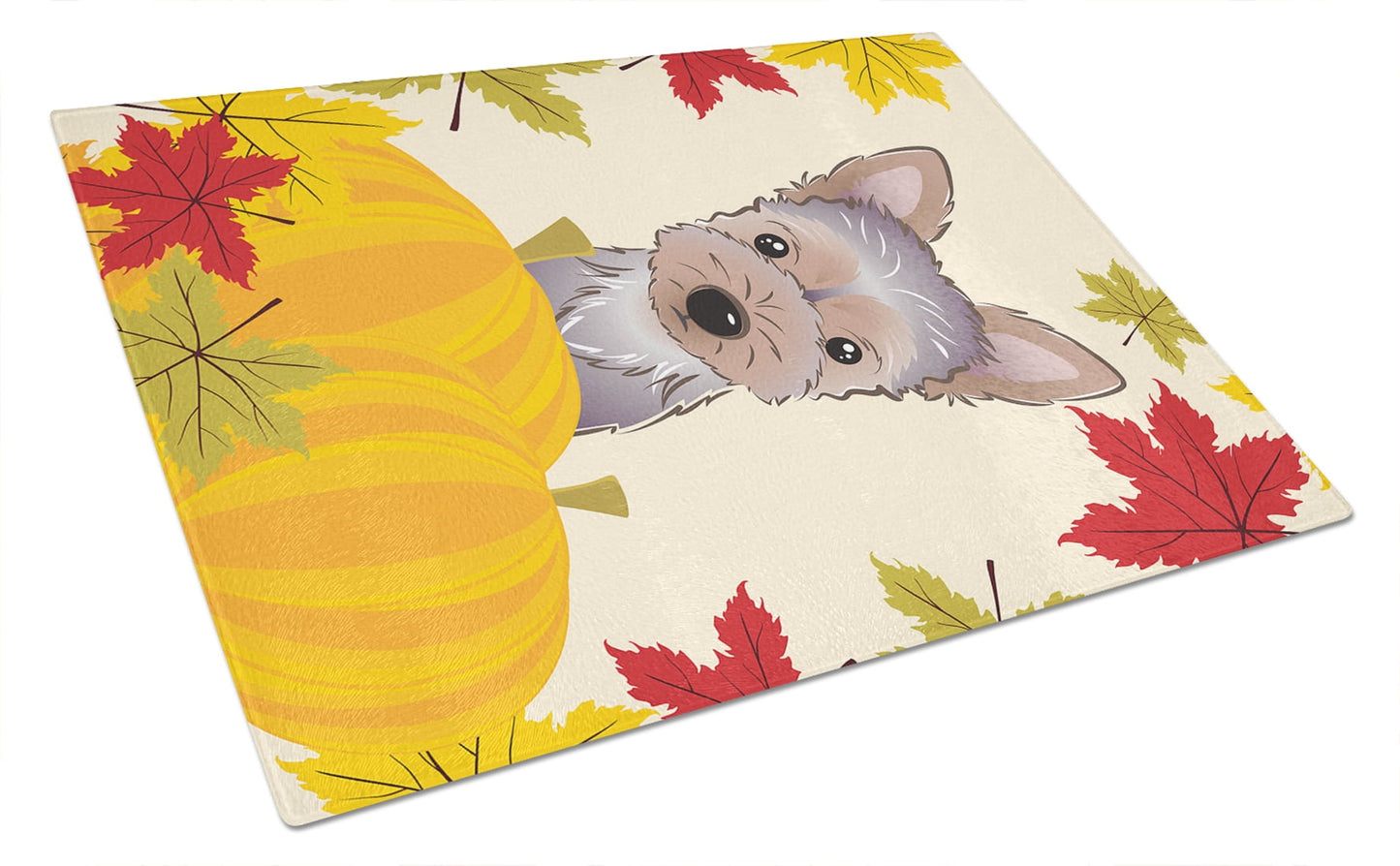 Caroline's Treasures Yorkie Puppy Thanksgiving Glass Cutting Board Large
