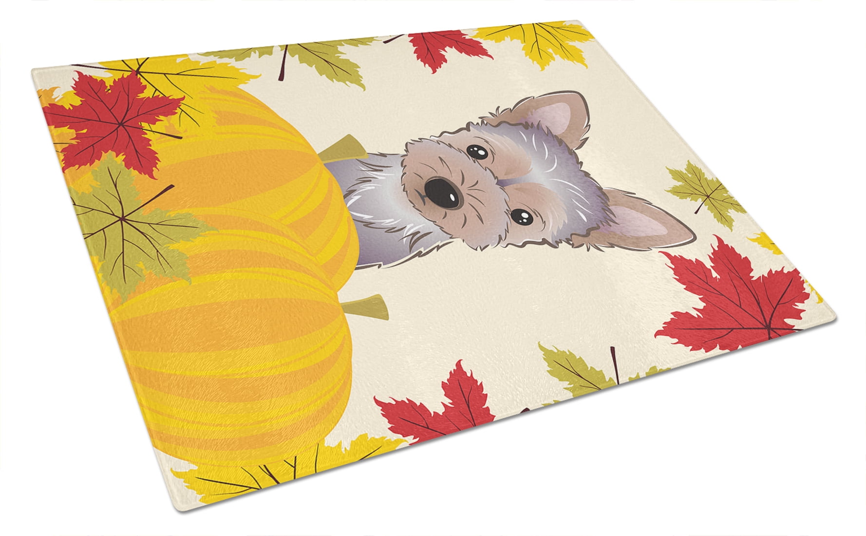 Caroline's Treasures Yorkie Puppy Thanksgiving Glass Cutting Board Large