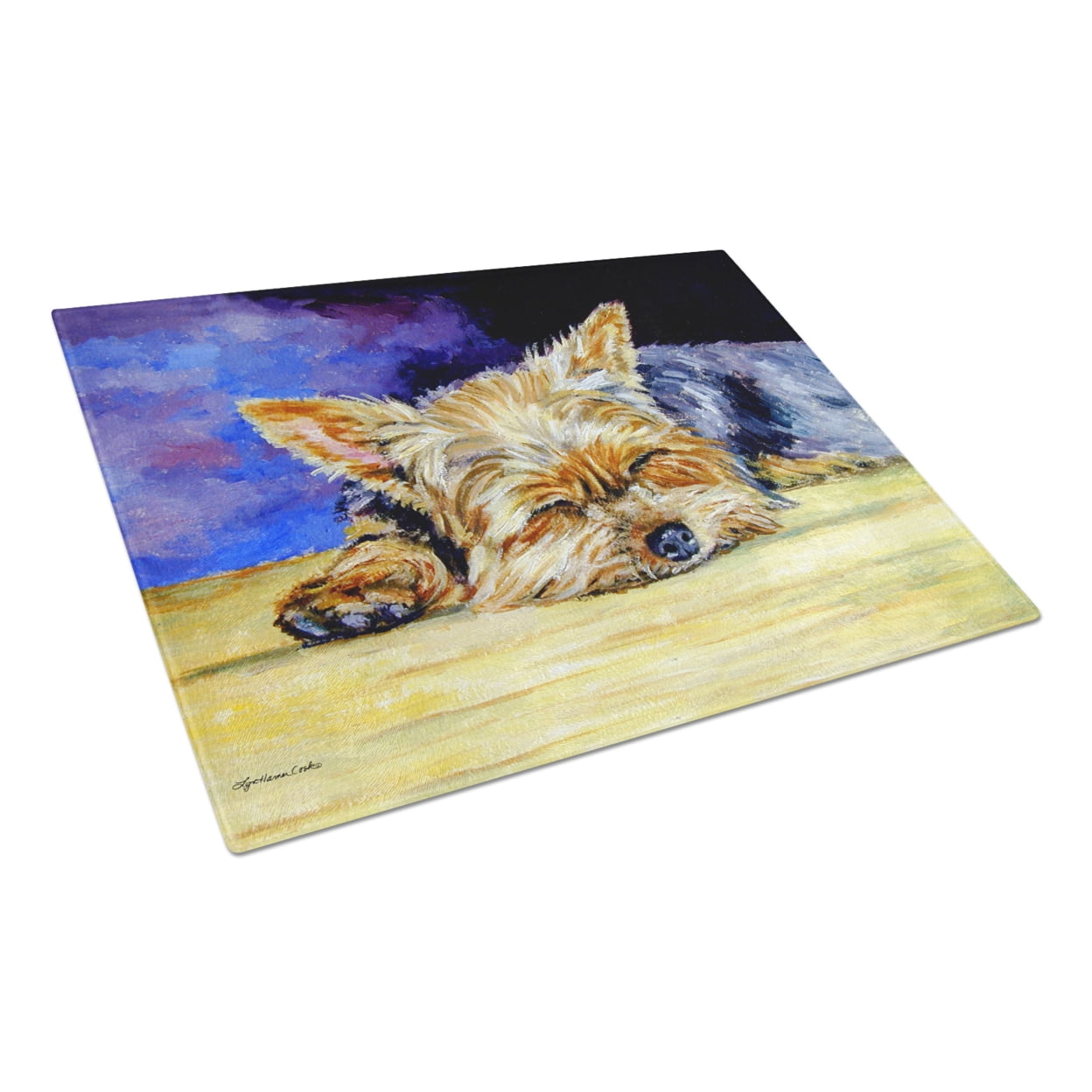 Caroline's Treasures Yorkie Taking a Nap Glass Cutting Board Large
