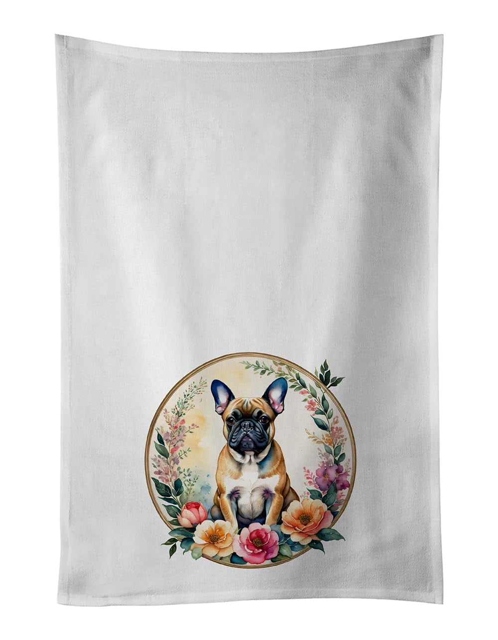 Carolines Treasures DAC2140WTKT 0.1 x 28 x 19 in. Fawn French Bulldog & Flowers Kitchen Towel, Set of 2