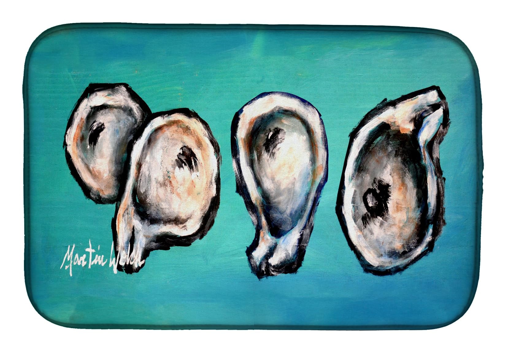 Four Oyster Shells on Board Dish Drying Mat 14 in x 21 in