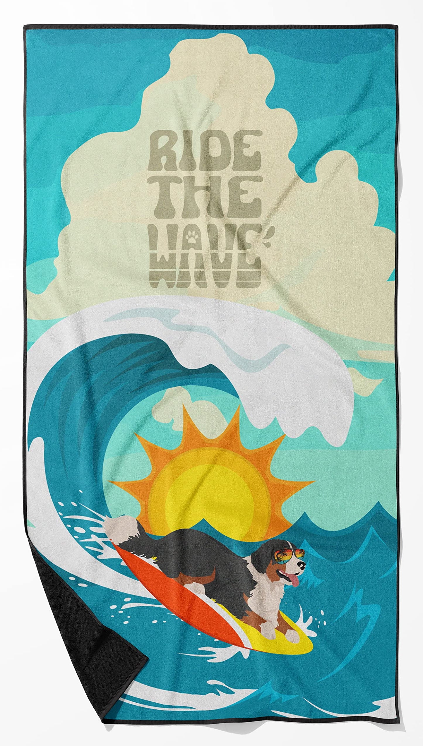 Surfer Dog Bernese Mountain Dog Premium Beach Towel 30 in x 60 in