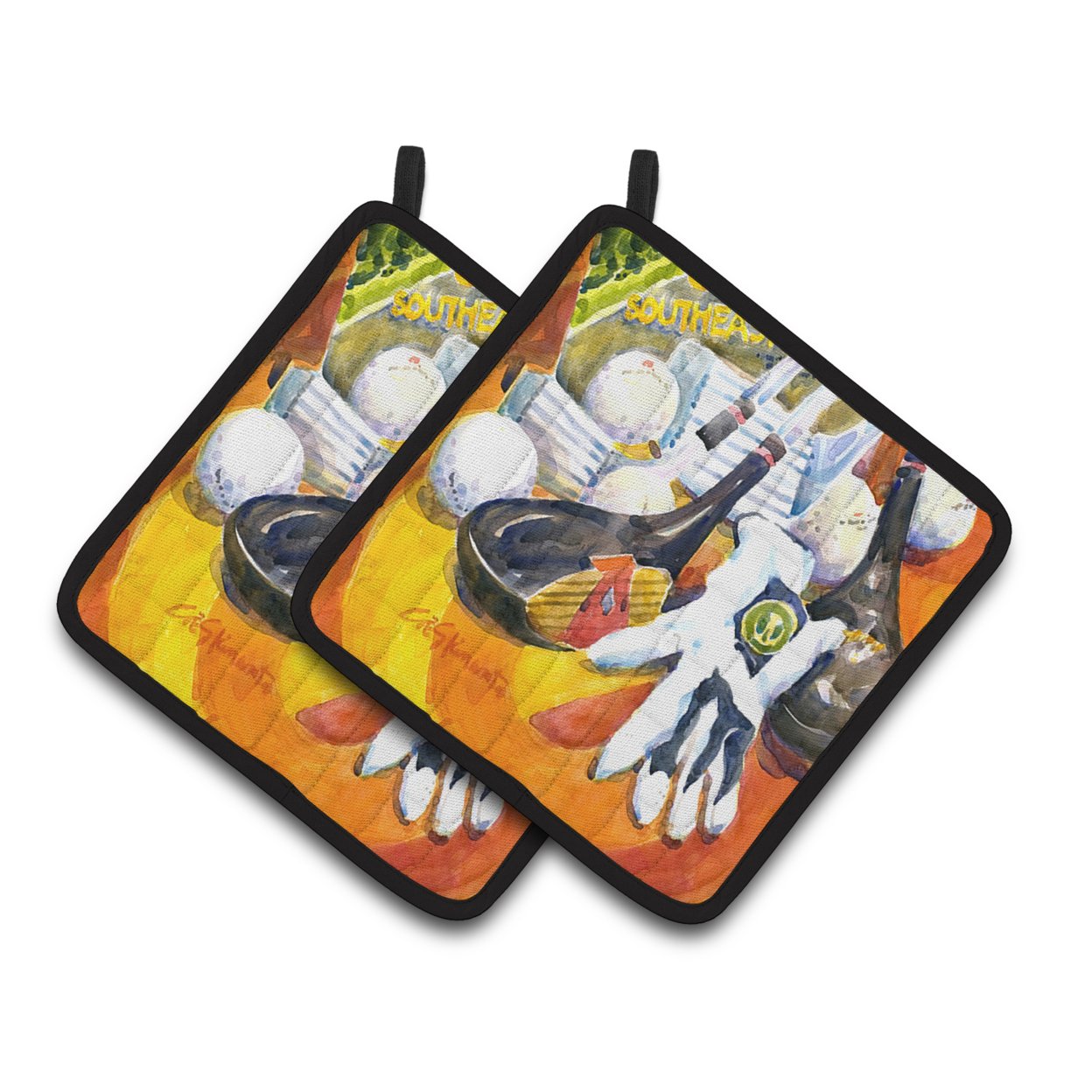 Carolines Treasures 6070PTHD Golf Clubs, Ball and Glove Pair of Pot Holders , 7.5HX7.5W, multicolor