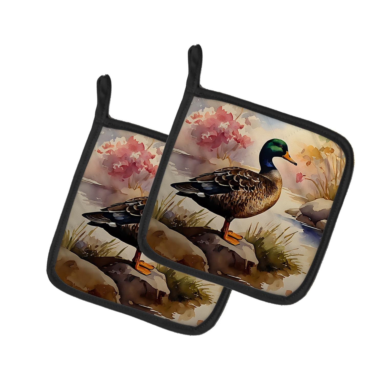 Carolines Treasures 7.5 x 7.5 in. Black Duck Pot Holders - Set of 2