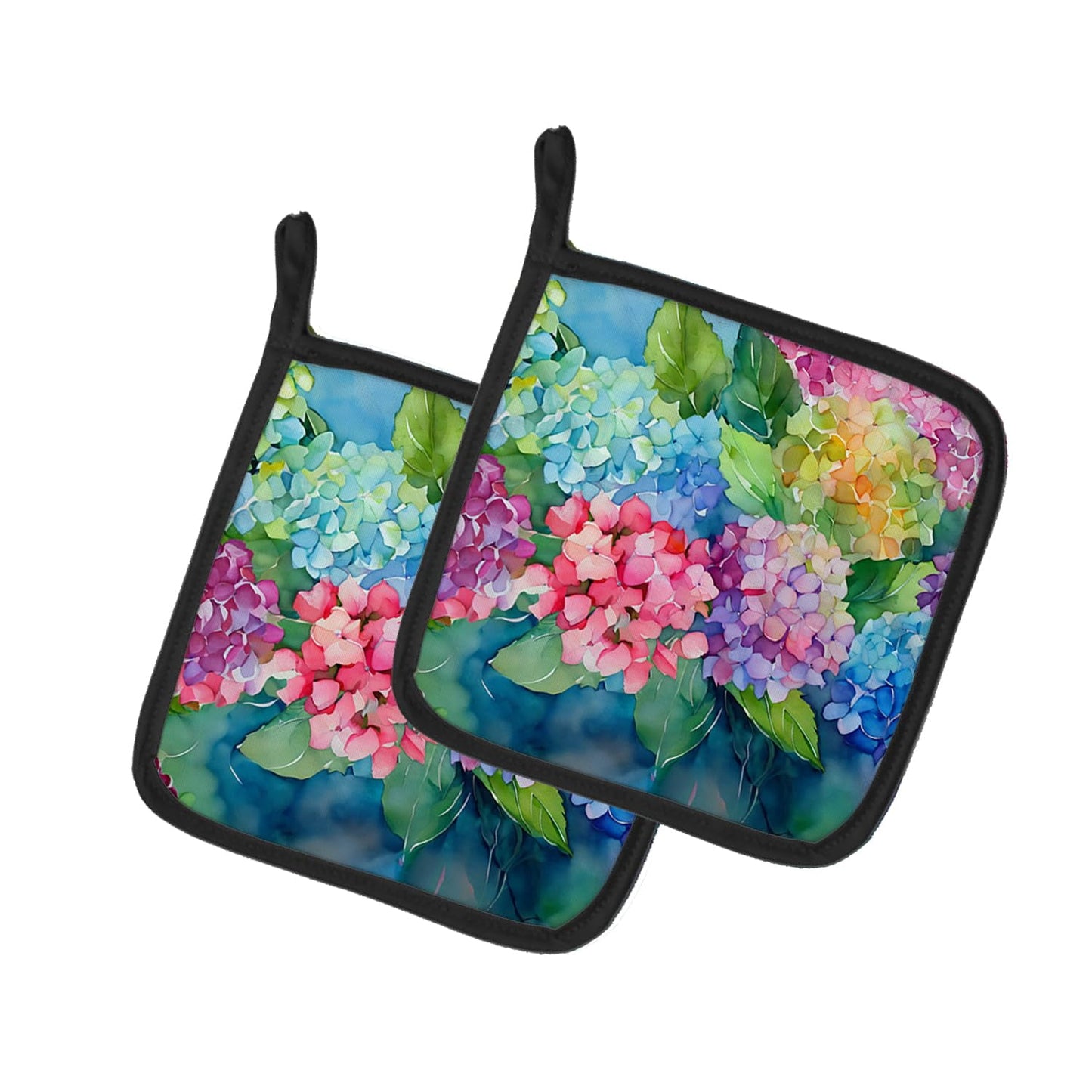 Carolines Treasures 7.5 x 7.5 in. Hydrangeas in Watercolor Pot Holders - Set of 2