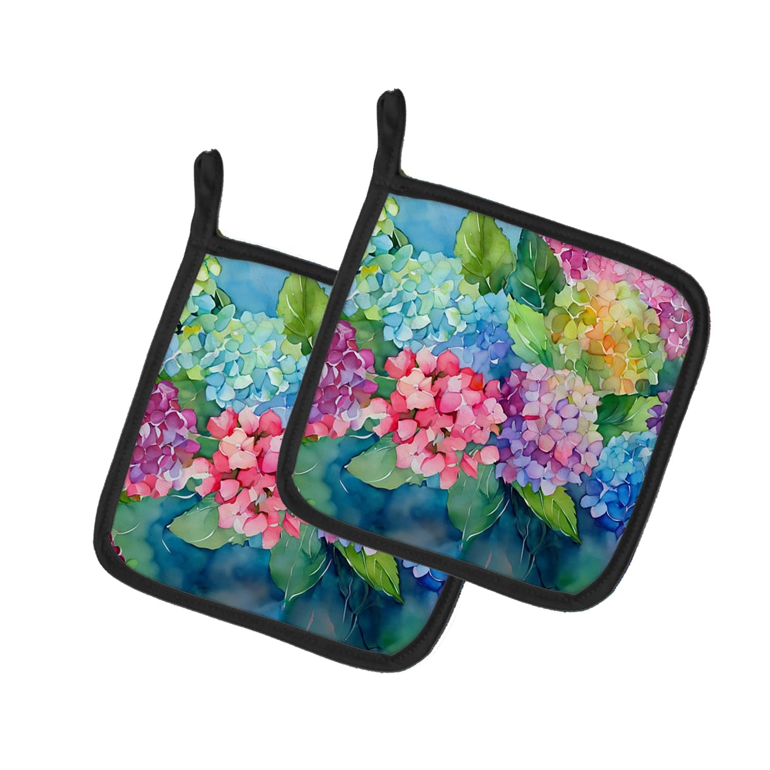 Carolines Treasures 7.5 x 7.5 in. Hydrangeas in Watercolor Pot Holders - Set of 2