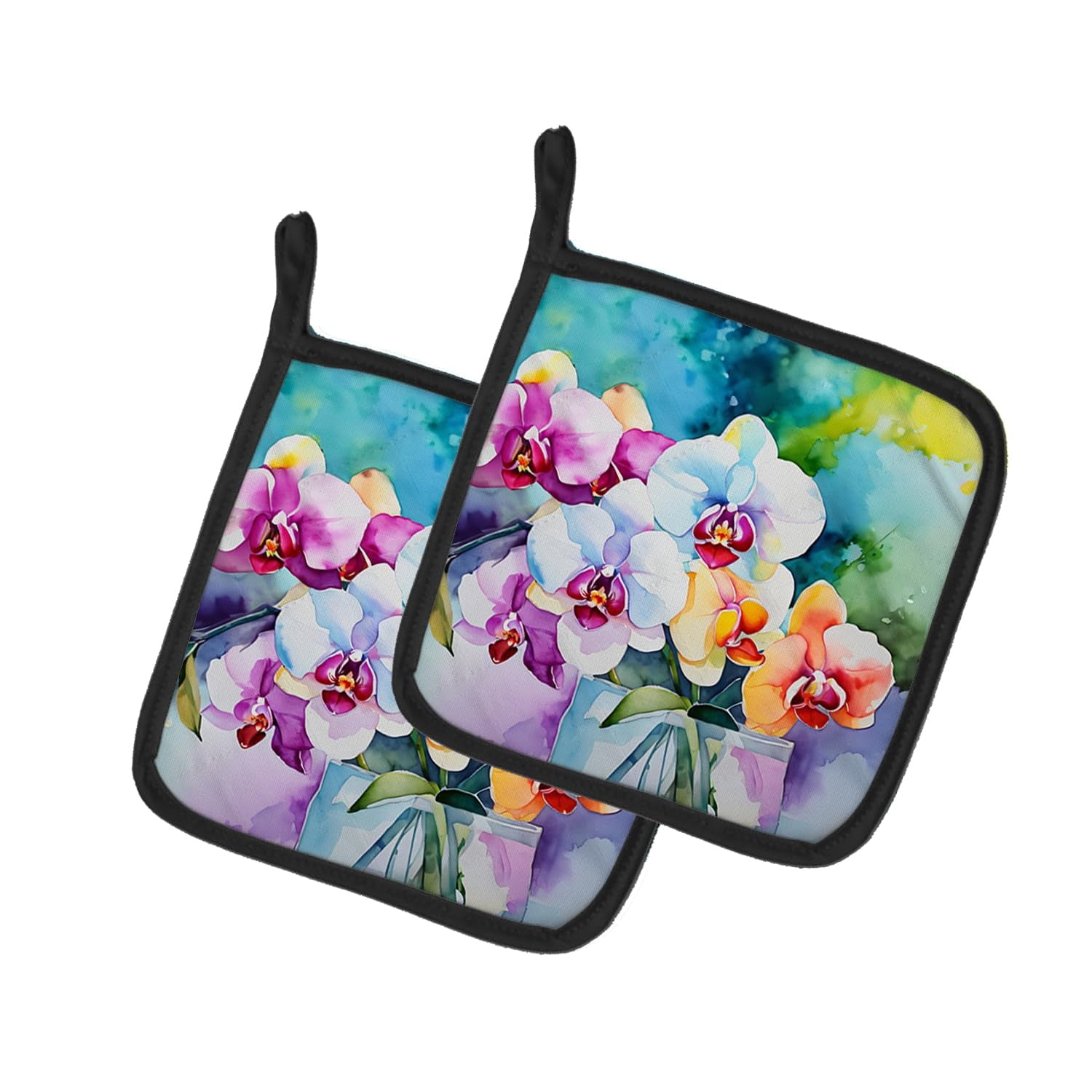Carolines Treasures 7.5 x 7.5 in. Orchids in Watercolor Pot Holders - Set of 2